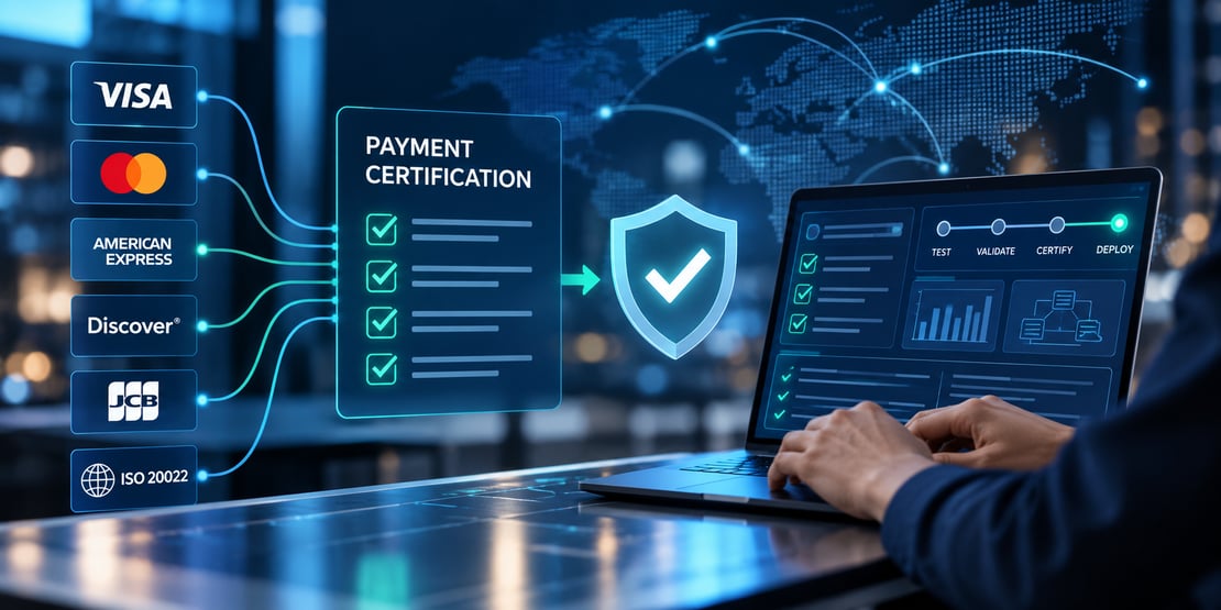 Payment certification testing and validation across global payment networks.